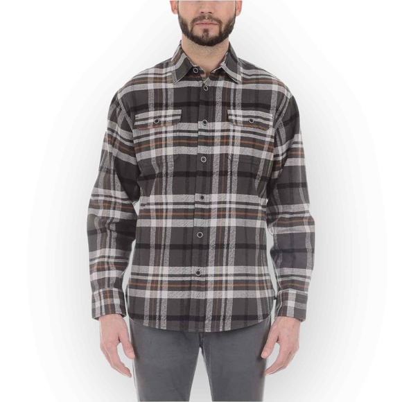 Jachs Other - Jachs Men’s Brawny Flannel Button Down Shirt - Grey/Black/Brown - Small -813S